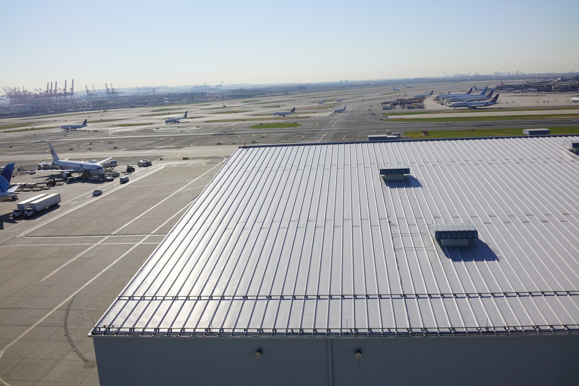 Drone inspection of Newark Liberty International Airport terminal in New Jersey