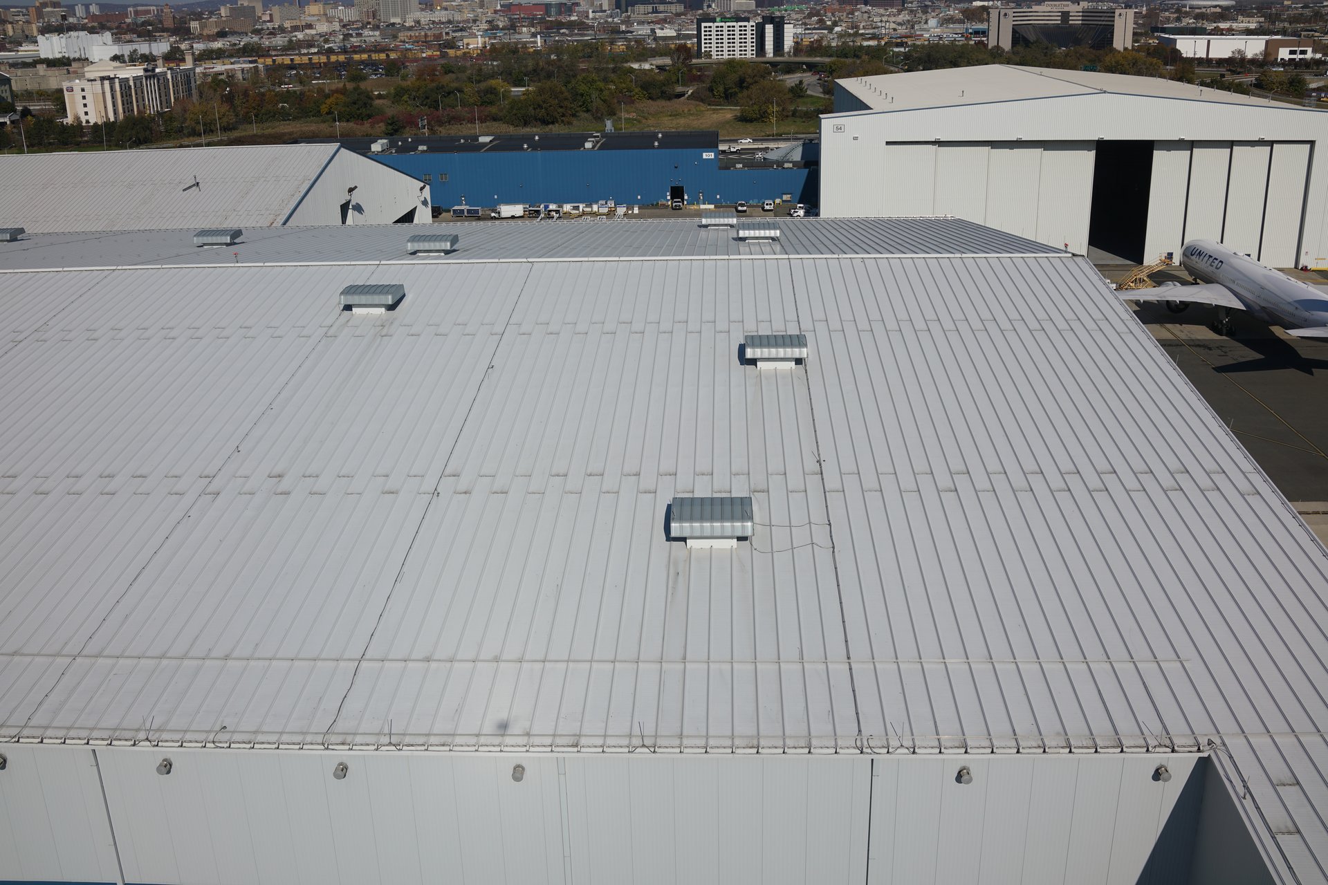 Drone roof inspection at Newark Liberty Airport terminal