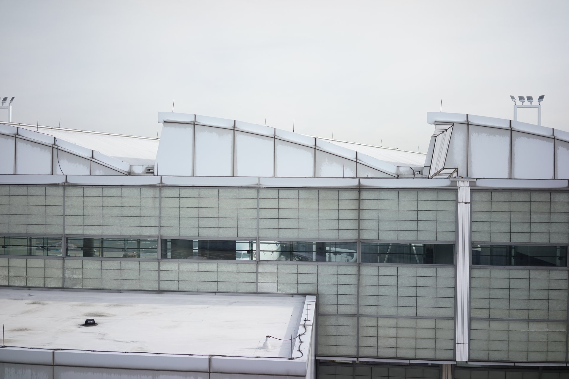 Drone view of Newark Airport terminal facade detail