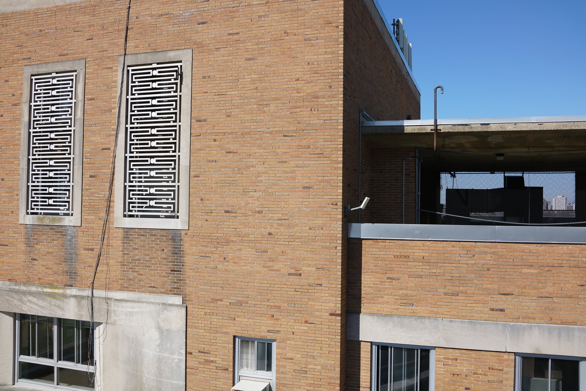 Drone view of VA St. Albans Building 89 brick facade in Queens, NY