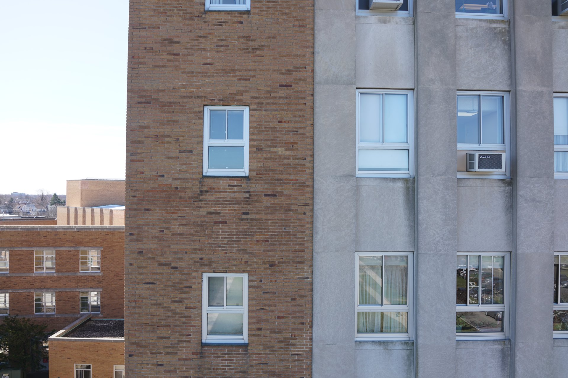 Drone inspection of Building 89 corner and masonry detail